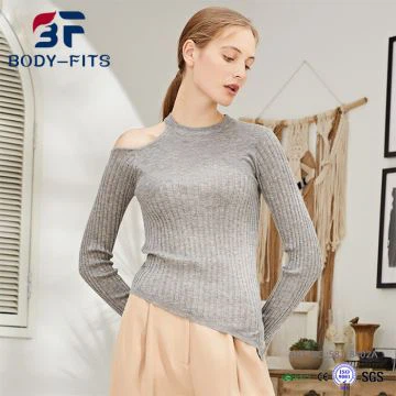 Sweater Slim Irregular Lepas Dari Bahu